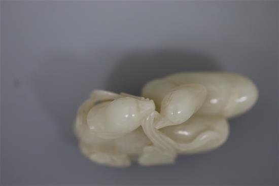 A good Chinese white jade group of two mandarin ducks biting lotus tendrils, 18th/19th century, L. 7.2cm